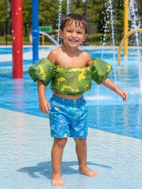 Puddle Jumpers Green and Yellow Camo Swimming helper vest 30-50 pounds